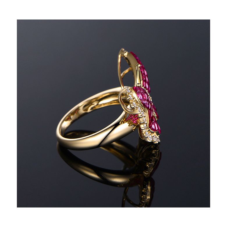 Anello Farfalla Ardente - Oro Giallo, Diamanti & Rubini Birmani - 4