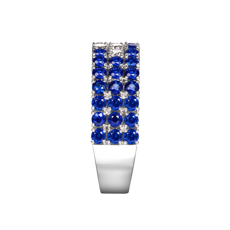 Anello Veretta Blue Lagoon - Oro Bianco, Mezzo Giro di Zaffiri & Diamanti - 5