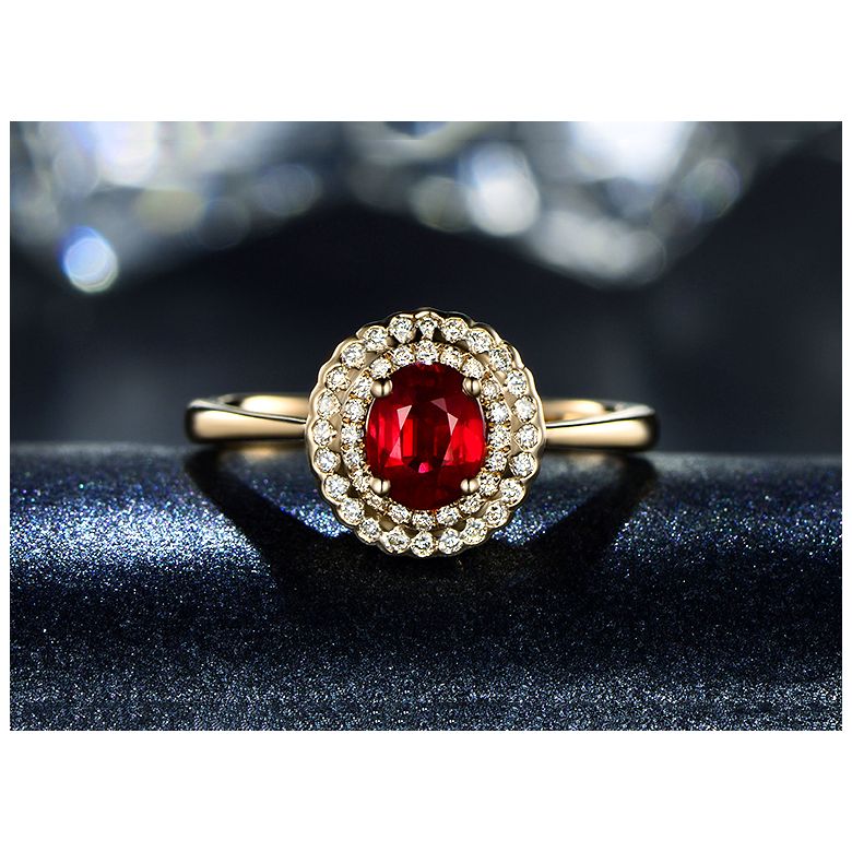 Anello Di Fidanzamento Contrasto - Oro Giallo, Diamanti & Rubino Birmano - 5