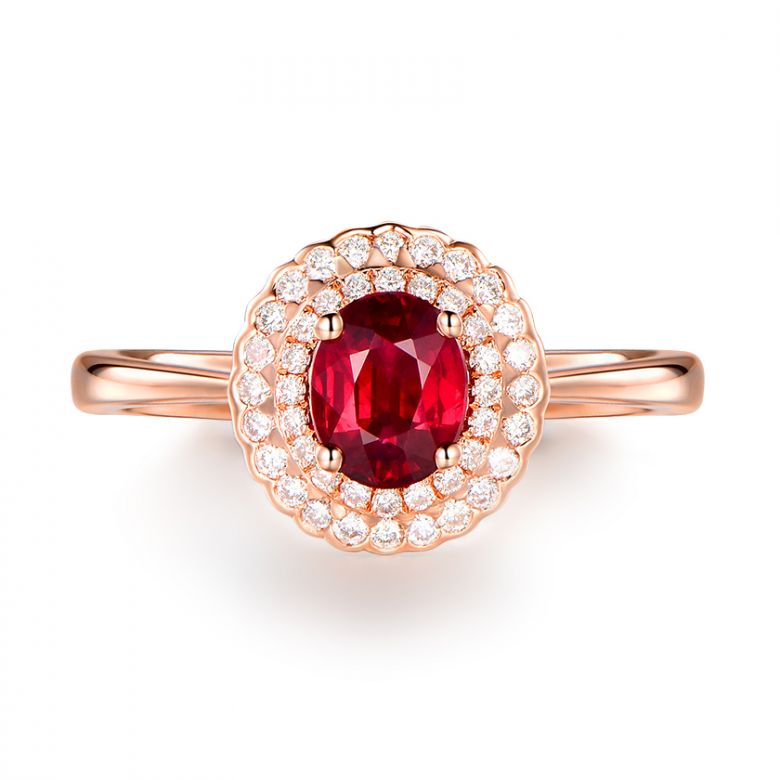 Anello Di Fidanzamento Contrasto - Oro Rosa, Diamanti & Rubino Birmano - 10