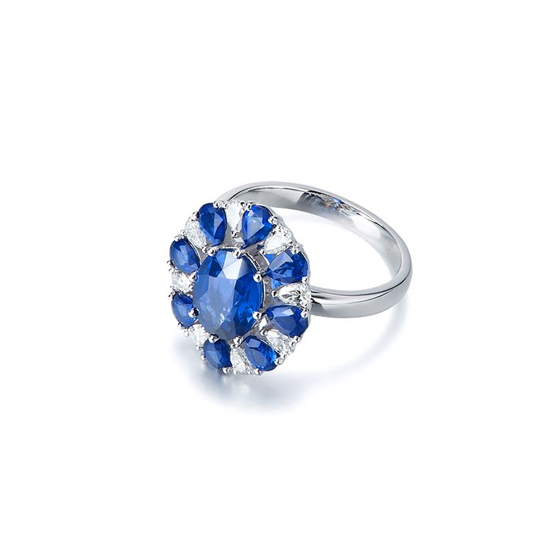 Anello Marguerite Du Cap - Oro Bianco, Diamanti & Zaffiri - 8