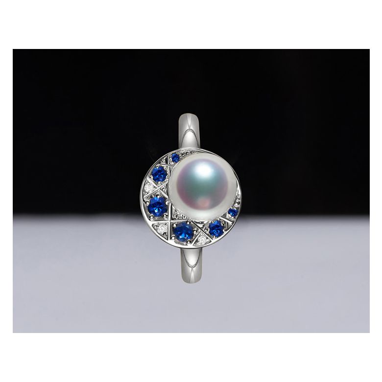 Anello Mikadzuki - Perla Akoya Bianca & Oro Bianco 18kt - 6
