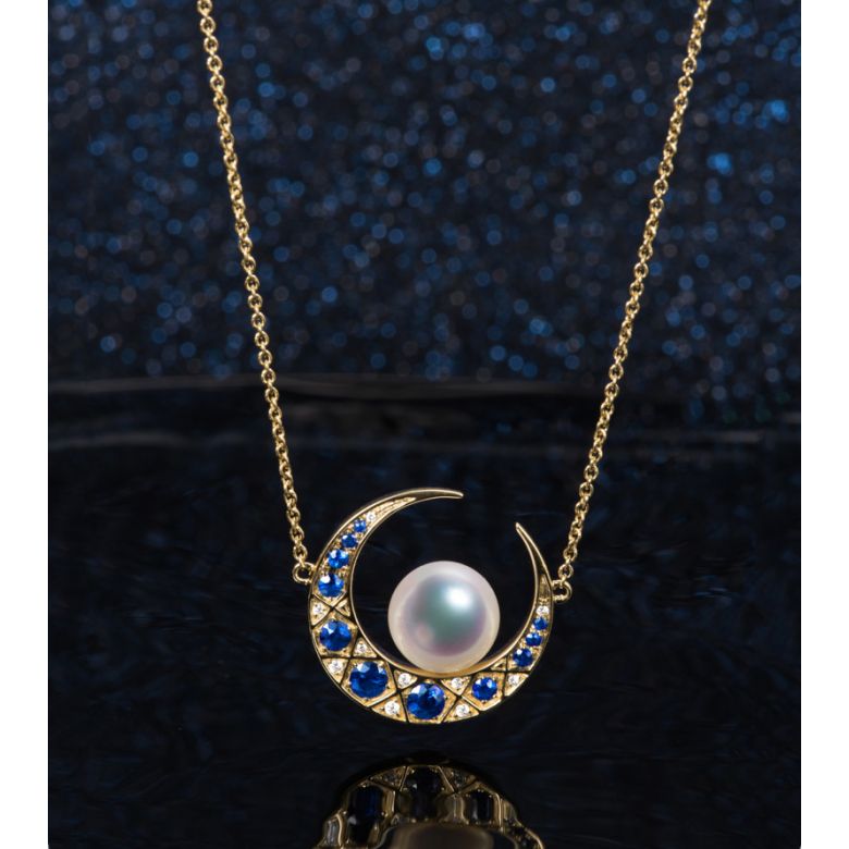 Parure di perle Mikadzuki I Akoya e zaffiri. Luna crescente - 3