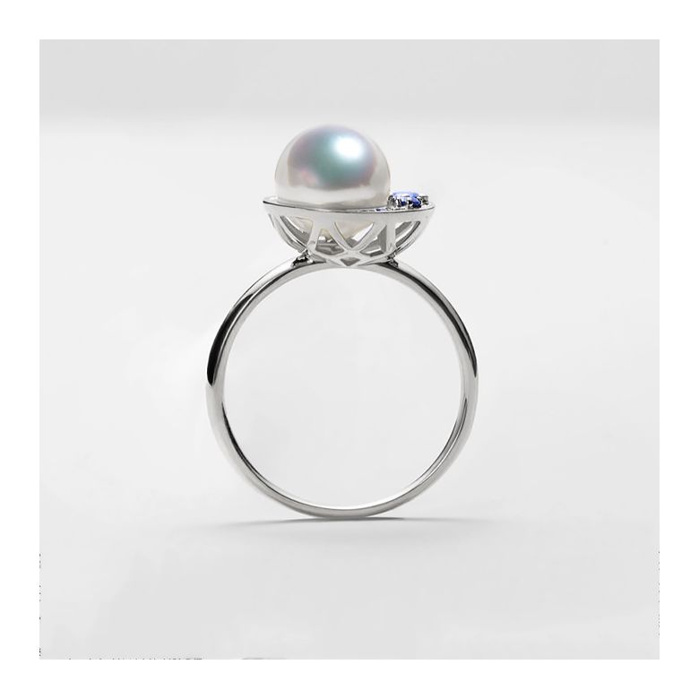 Anello Mikadzuki - Perla Akoya Bianca & Oro Bianco 18kt - 8