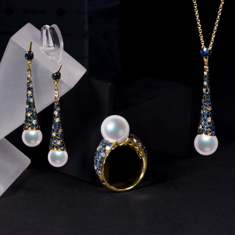 Parure L'Enchanteur - Oro Giallo, Zaffiri, Diamanti & Perla Akoya - 7