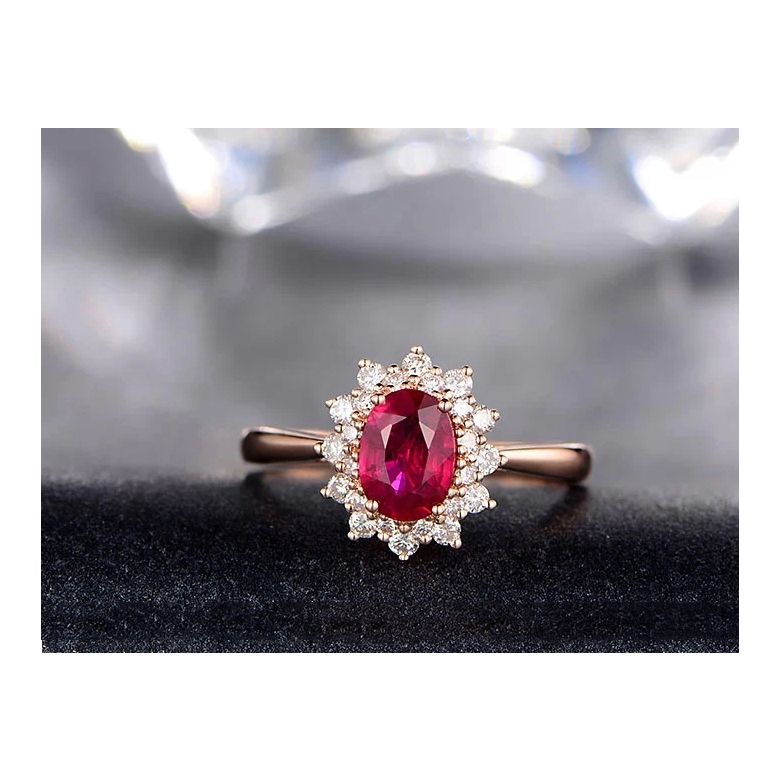 Anello Di Fidanzamento Flora - Oro Rosa, Diamanti & Rubino Ovale - 4
