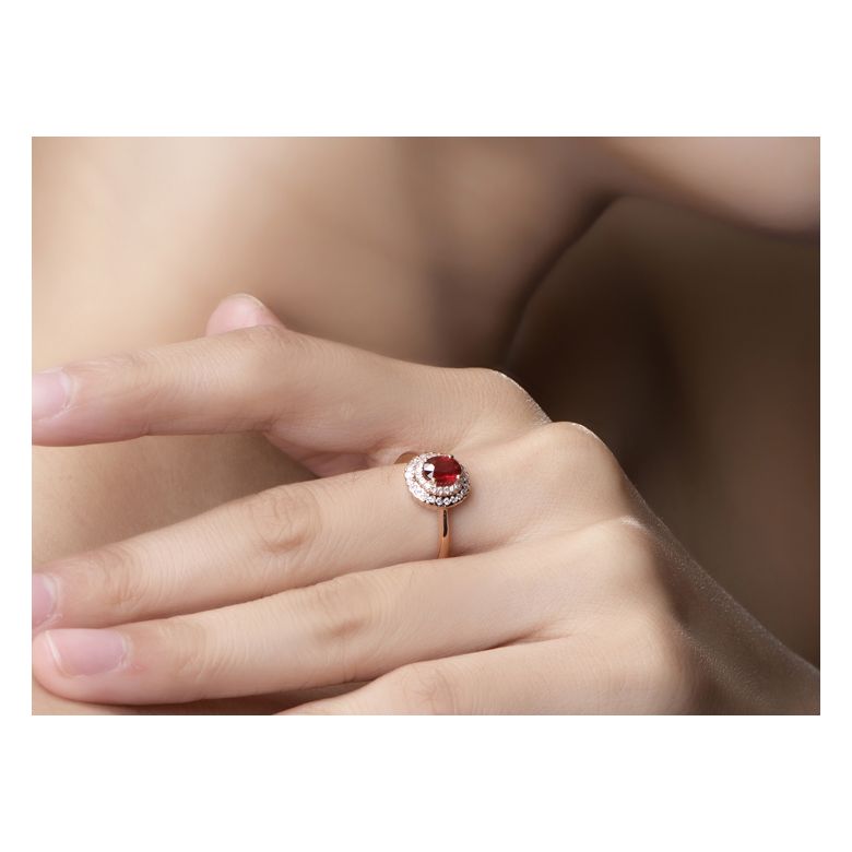 Anello Di Fidanzamento Contrasto - Oro Rosa, Diamanti & Rubino Birmano - 4