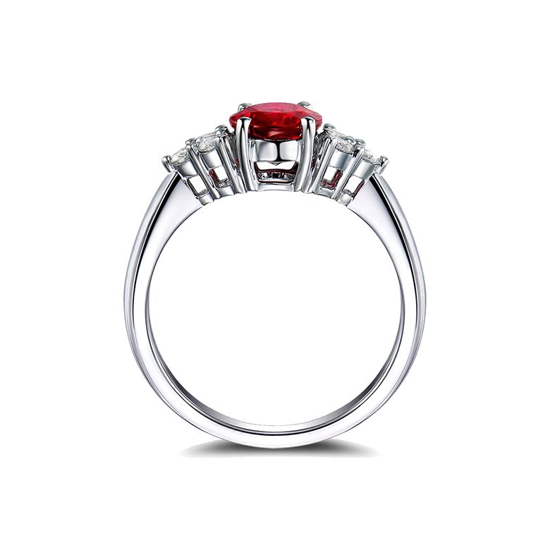 Anello da Donna Douce France - Oro Bianco, Diamanti & Rubino Ovale - 8