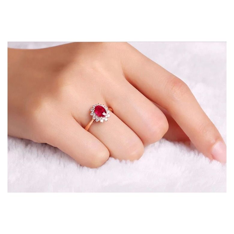 Anello Di Fidanzamento Flora - Oro Rosa, Diamanti & Rubino Ovale - 2