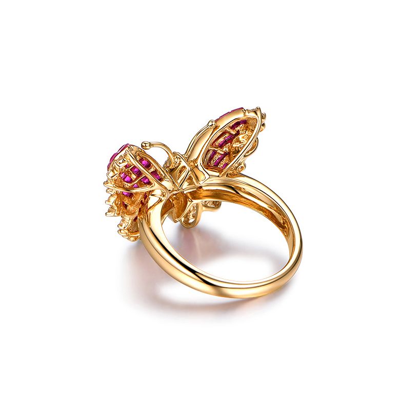 Anello Farfalla Ardente - Oro Giallo, Diamanti & Rubini Birmani - 7