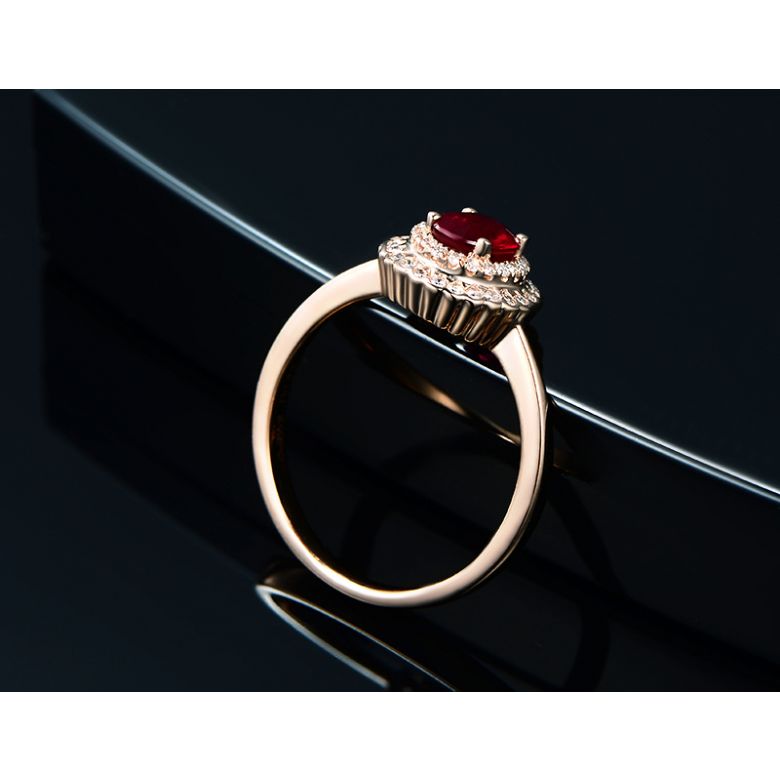 Anello Di Fidanzamento Contrasto - Oro Rosa, Diamanti & Rubino Birmano - 8