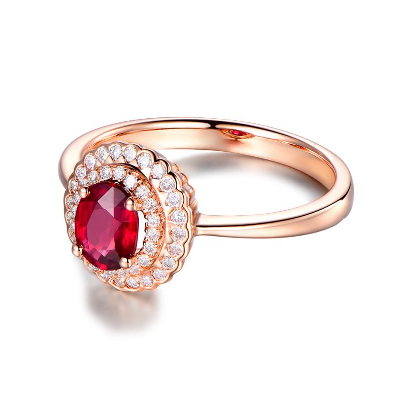 Anello Di Fidanzamento Contrasto - Oro Rosa, Diamanti & Rubino Birmano - 11