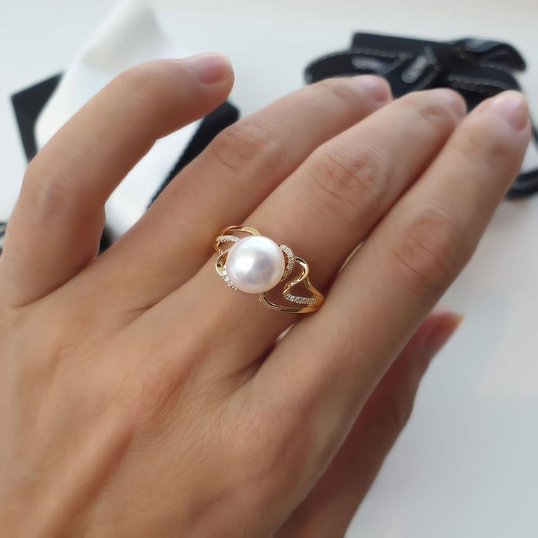 Anello Corinthe - Oro Giallo, Perla d'Acqua Dolce - 5