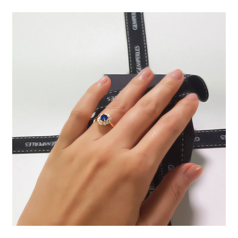 Anello Solitario Composto Kandy - Oro Giallo, Diamanti & Zaffiro Blu - 1