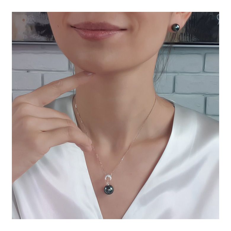 Ciondolo Coeur Bleu - Oro Bianco, Diamanti e Perla di Tahiti - 8