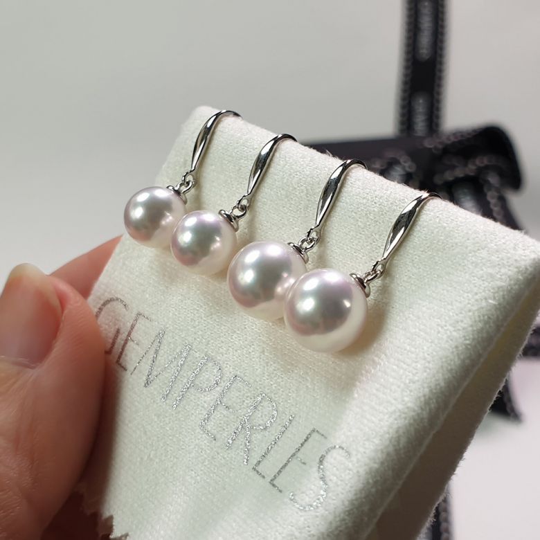 Orecchini Pendenti Crystal Kay - Perle Akoya Bianche 7/7.5mm AAA - Gancetti Oro Bianco - 6