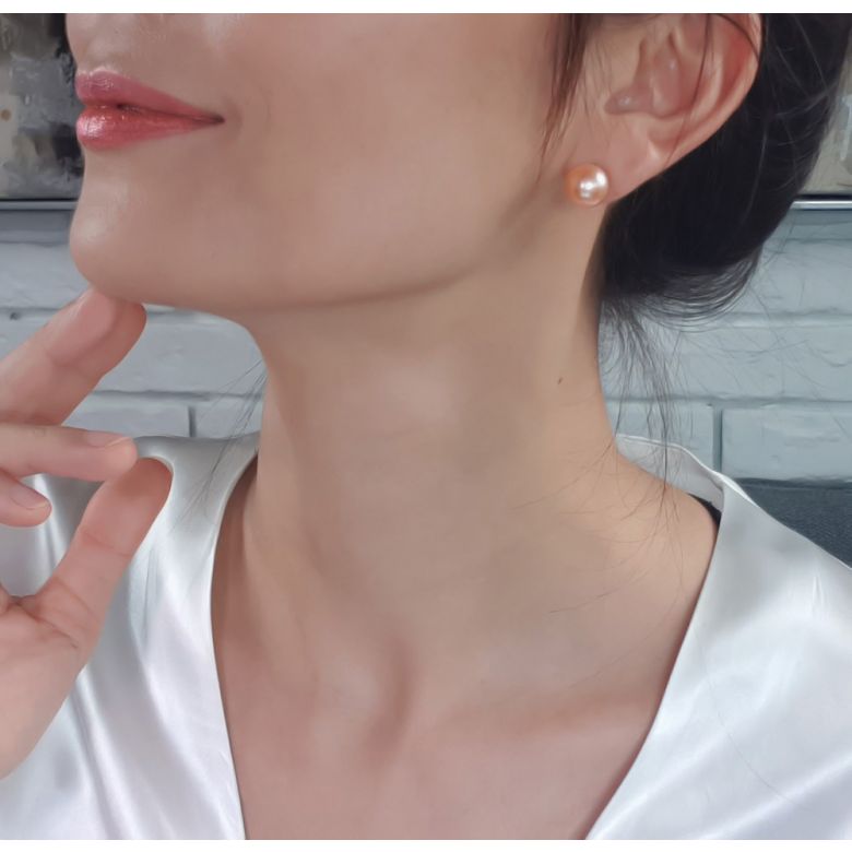 Orecchini A Lobo Afrodite - Perle Acqua Dolce Rosa, Oro Bianco - 8