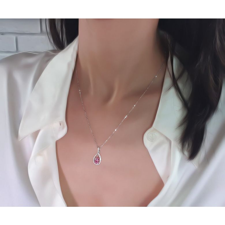 Ciondolo petalo in oro bianco e giallo - Rubini e diamanti - 1