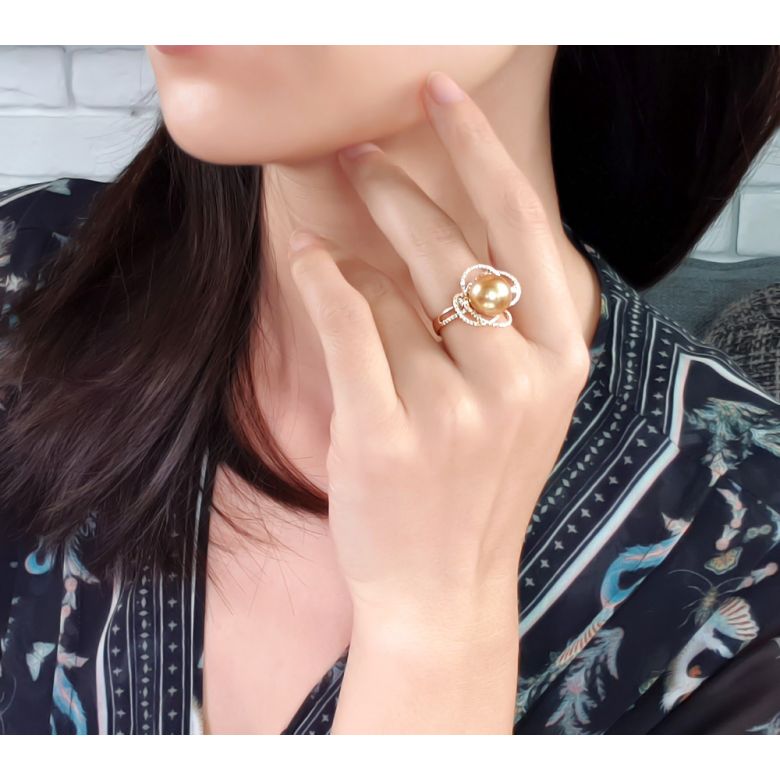 Anello Cape Horn - Oro Giallo, Diamanti e Perla di Tahiti - 7