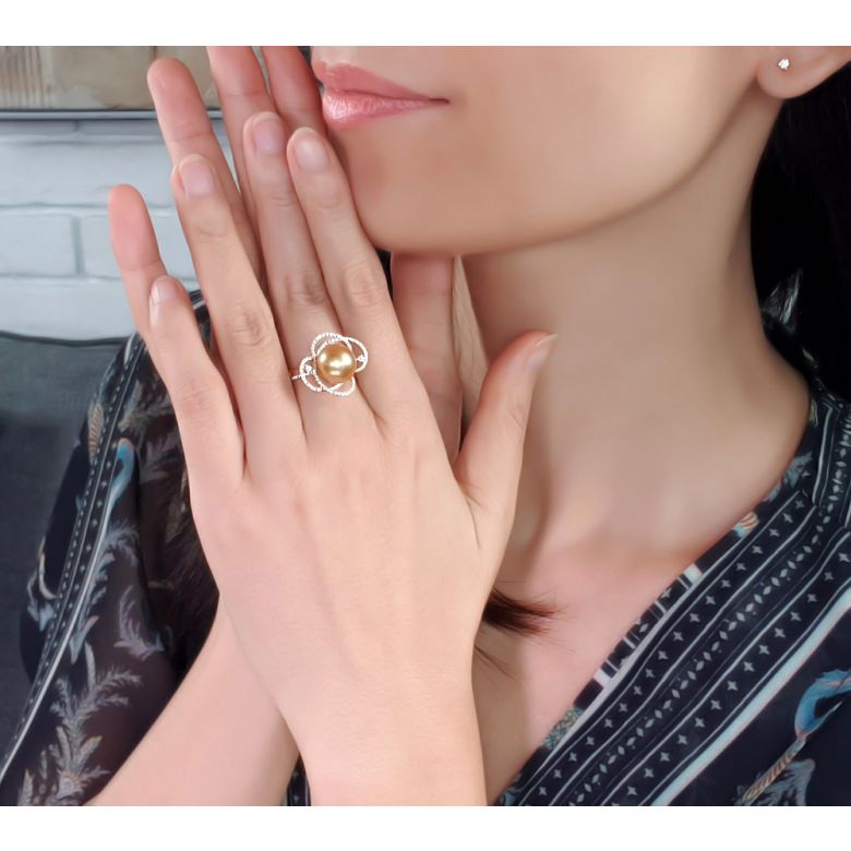 Anello Cape Horn - Oro Giallo, Diamanti e Perla di Tahiti - 8