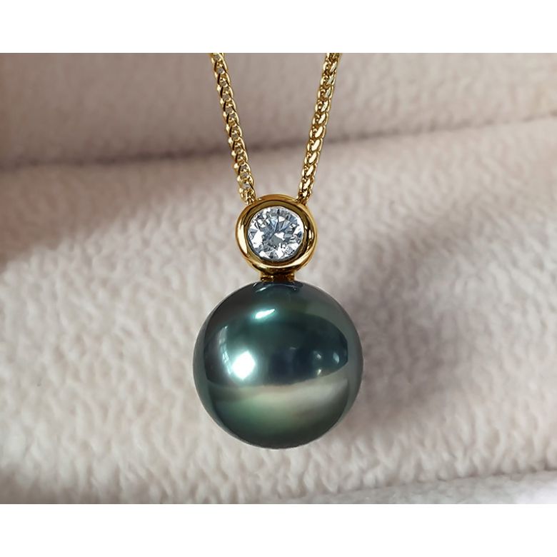 Ciondolo Ginza - Oro Giallo 18kt, Diamante e Perla di Tahiti - 4