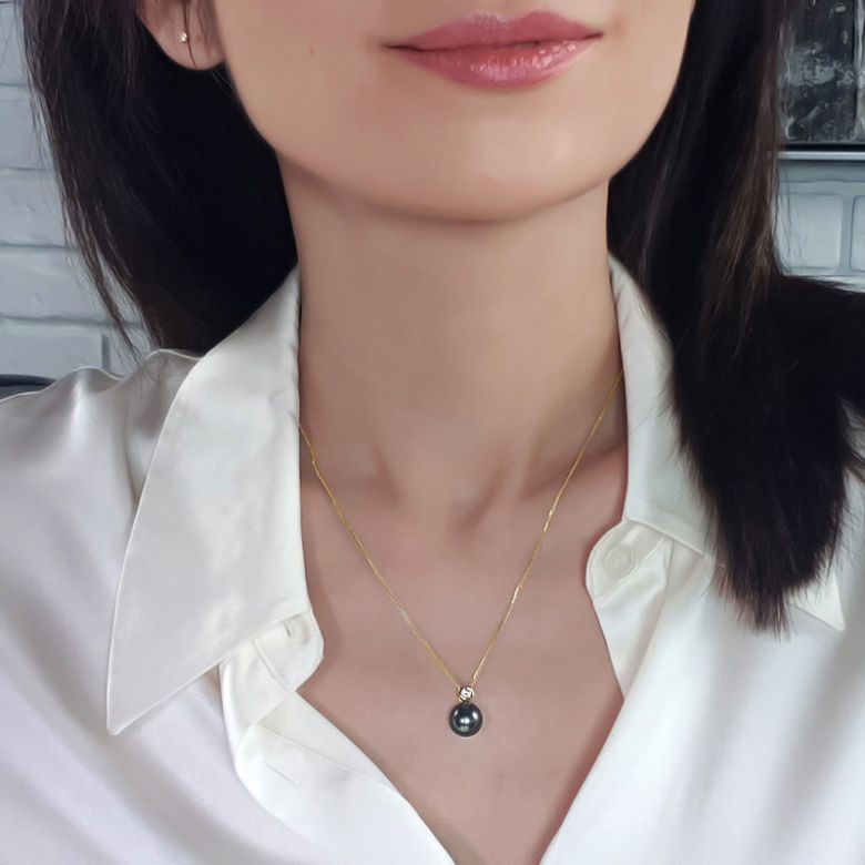 Ciondolo Ginza - Oro Giallo 18kt, Diamante e Perla di Tahiti - 5