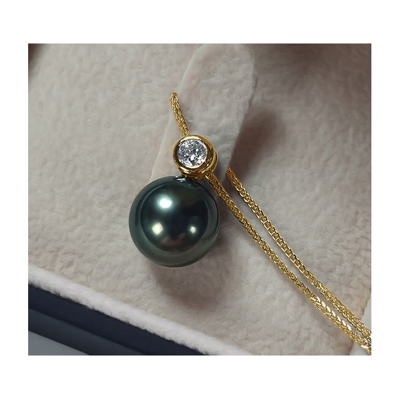 Ciondolo Ginza - Oro Giallo 18kt, Diamante e Perla di Tahiti - 6