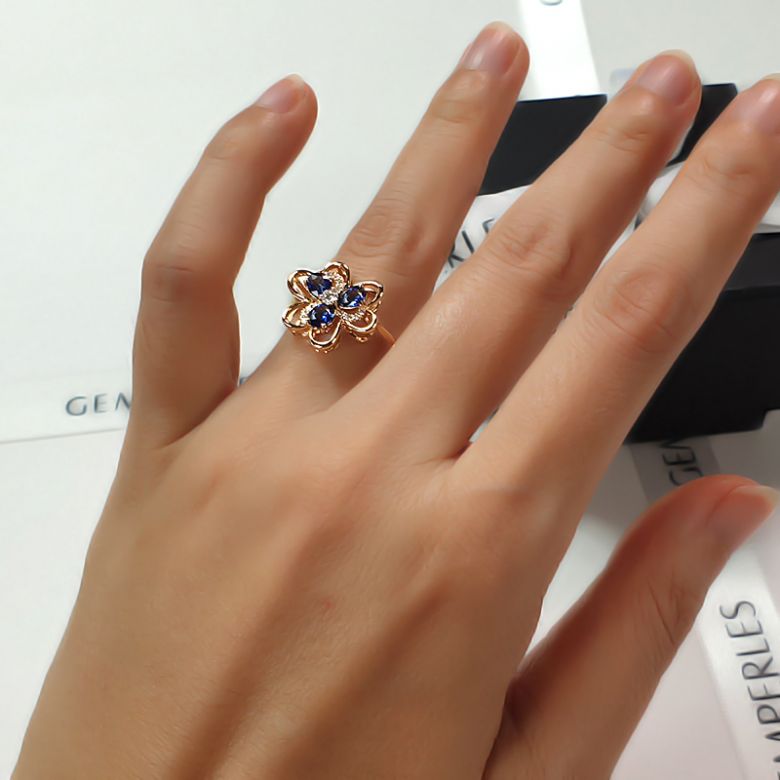 Anello da Donna Anemone - Oro Giallo, Diamanti & Zaffiri Ovali - 2
