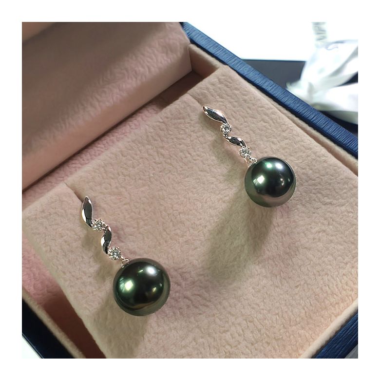 Orecchini Pendenti Curacao - Perle di Tahiti, Diamanti, Oro Bianco - 3