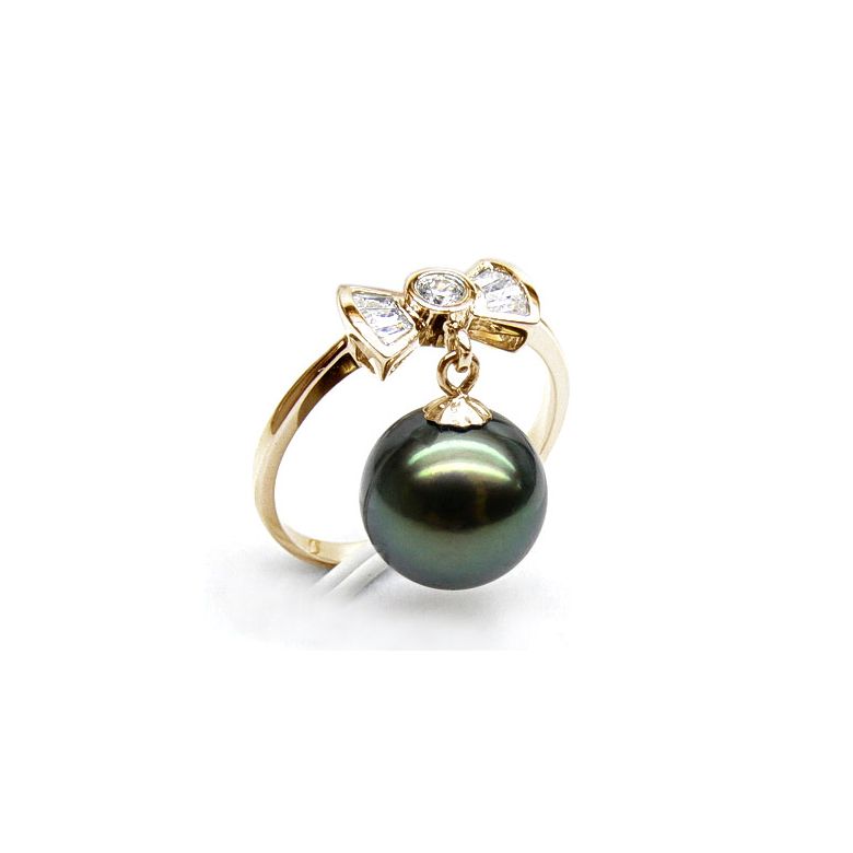 Anello Noeud Pap - Oro Giallo, Diamanti e Perla di Tahiti - 1