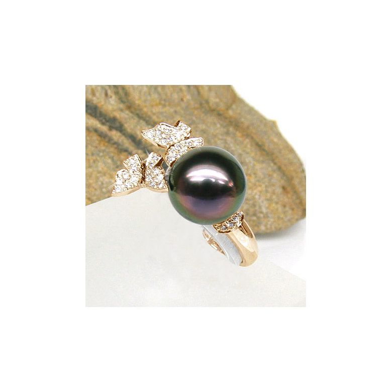 Anello Farfalla Pirae - Oro Giallo, Diamanti e Perla di Tahiti - 3