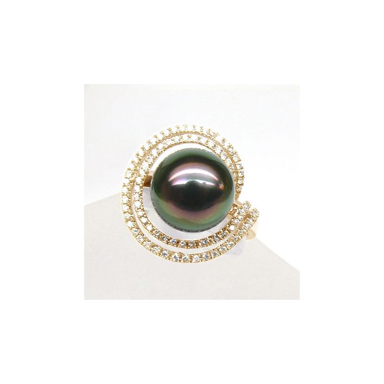 Anello Arc de la Sonde - Oro Giallo, Diamanti e Perla di Tahiti - 3