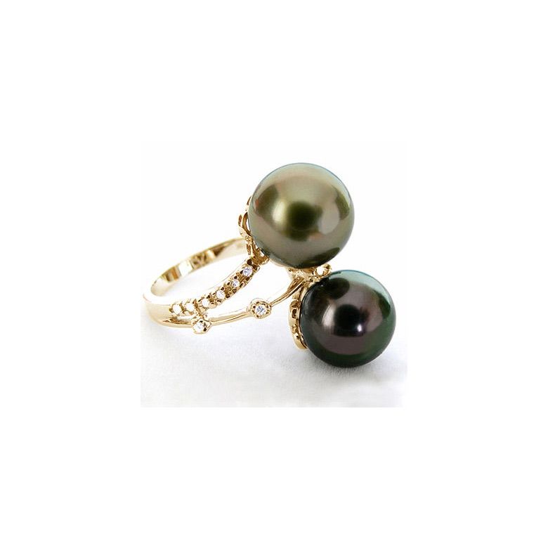 Anello Harbour - Oro Giallo, Diamanti e Perla di Tahiti - 2