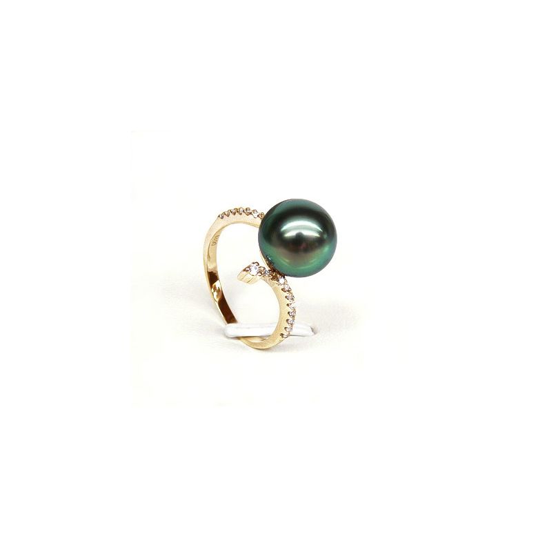 Anello Sous le Vent - Oro Giallo, Diamanti e Perla di Tahiti - 1