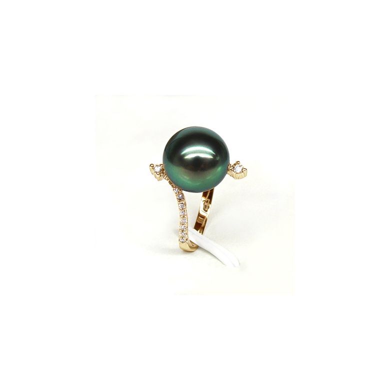 Anello Sous le Vent - Oro Giallo, Diamanti e Perla di Tahiti - 3