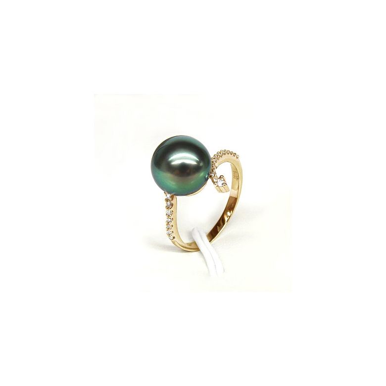 Anello Sous le Vent - Oro Giallo, Diamanti e Perla di Tahiti - 4