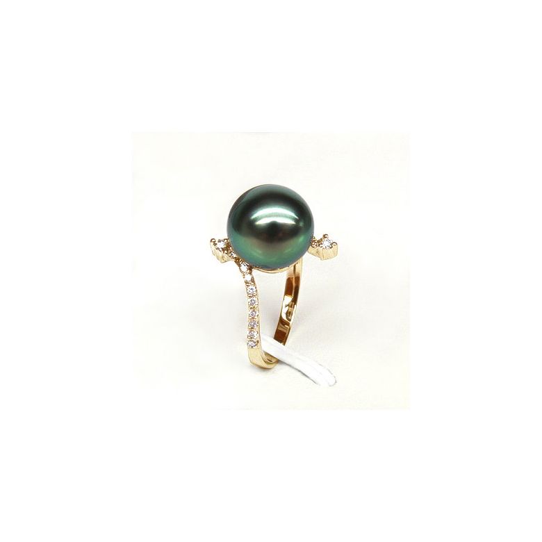 Anello Sous le Vent - Oro Giallo, Diamanti e Perla di Tahiti - 5
