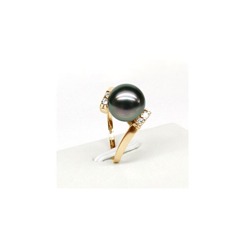 Anello Zabargad - Oro Giallo, Diamanti e Perla di Tahiti - 3