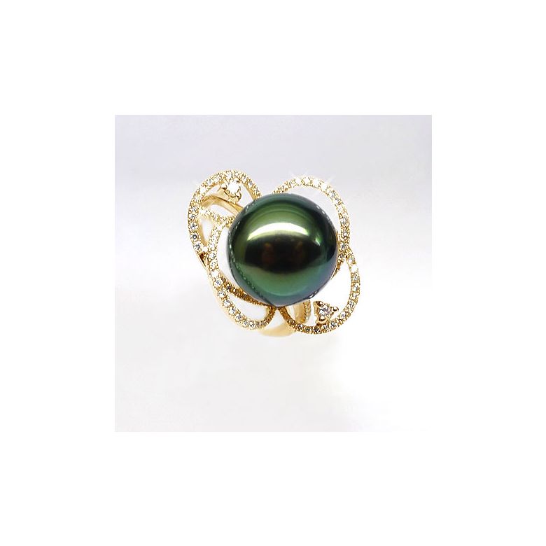 Anello Cape Horn - Oro Giallo, Diamanti e Perla di Tahiti - 3
