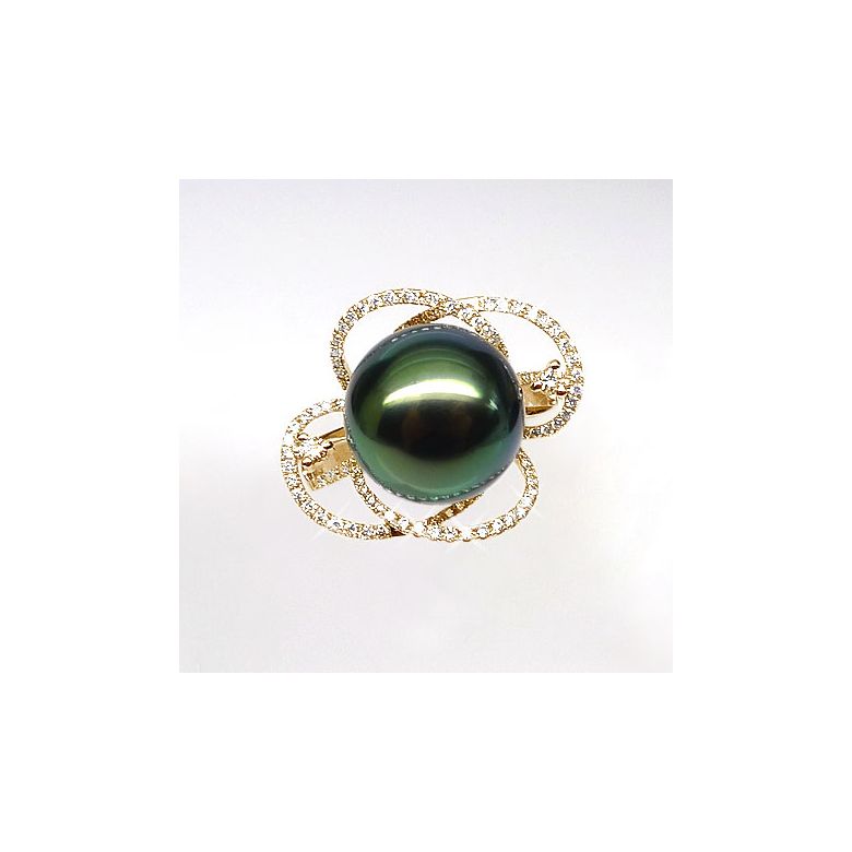 Anello Cape Horn - Oro Giallo, Diamanti e Perla di Tahiti - 4