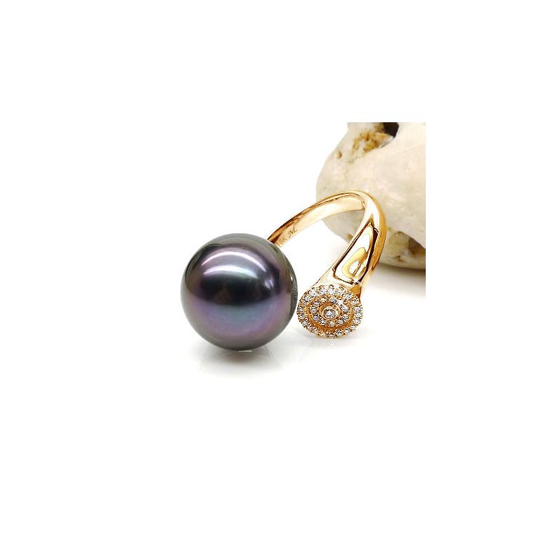 Anello Açores - Oro Giallo, Diamanti e Perla di Tahiti - 2