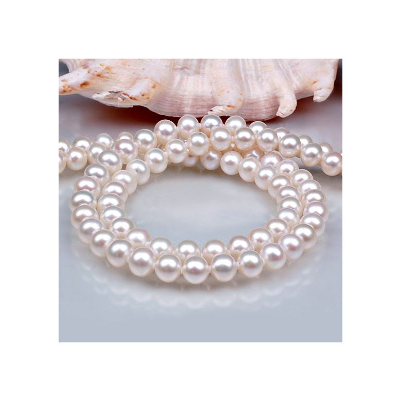 Collana A Due Fili Oceanis - Perle d'Acqua Dolce Bianche - 6.5/7mm, AAA - 6