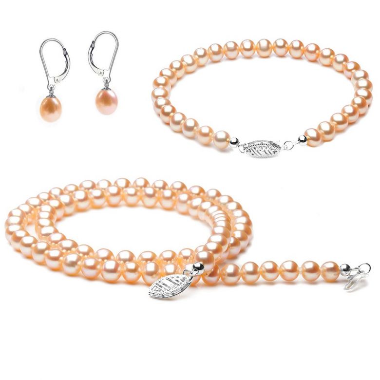 Parure Perle Acqua Dolce Rosa Jacinthe - Collana, Braccialetto e Orecchini 5.5/9mm - 4