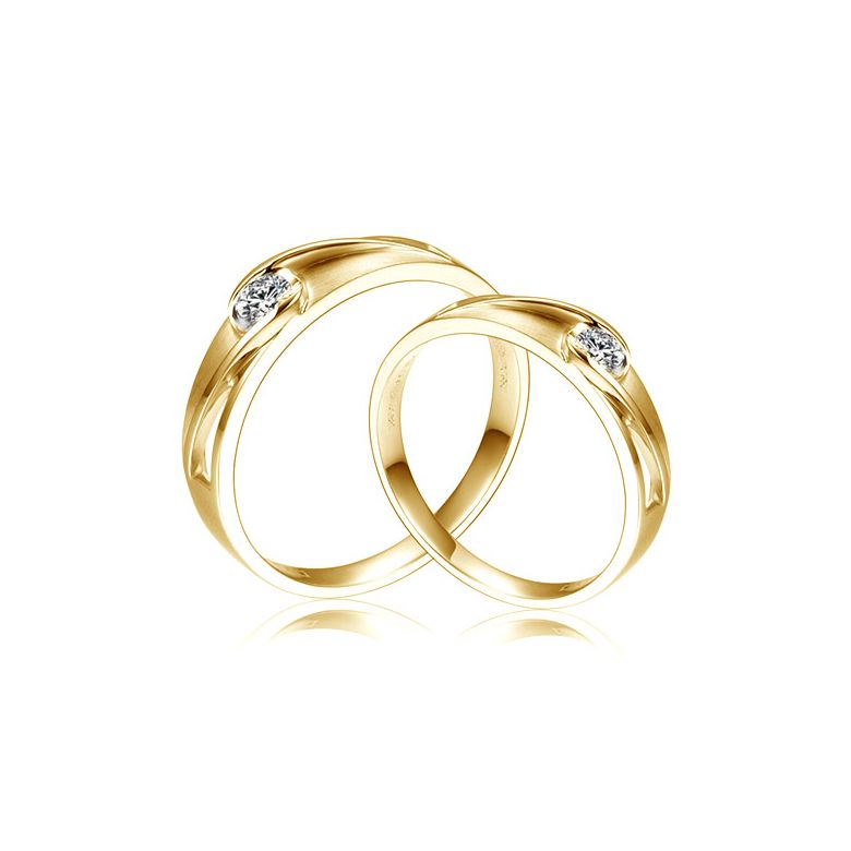 Coppia di Fedi Nuziali Angèle & Pont Mirabeau - Oro Giallo e Diamante - 1