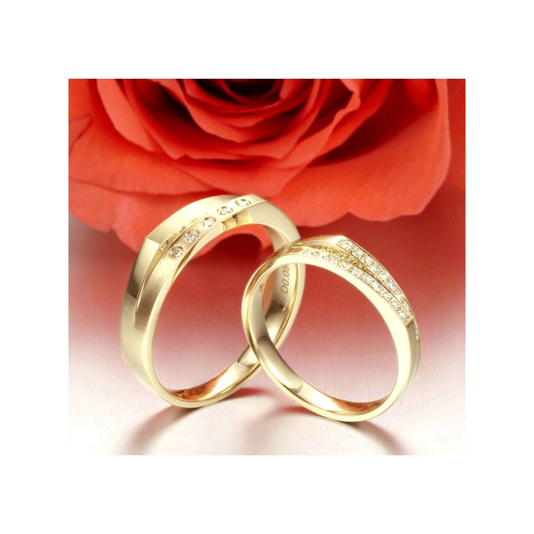 Coppia di Fedi Nuziali Odetta & Folco - Oro Giallo e Diamanti - 3