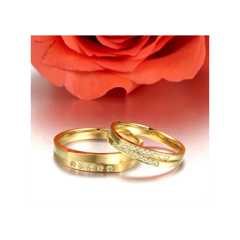 Coppia di Fedi Nuziali Odetta & Folco - Oro Giallo e Diamanti - 4