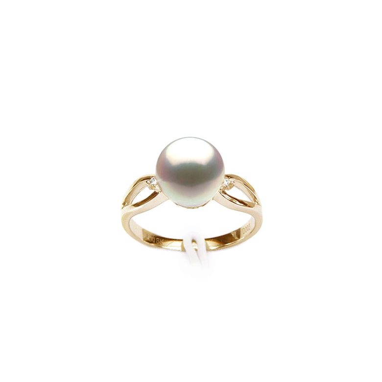 Anello Akina - Oro Giallo, Diamanti e Perla Akoya - 1