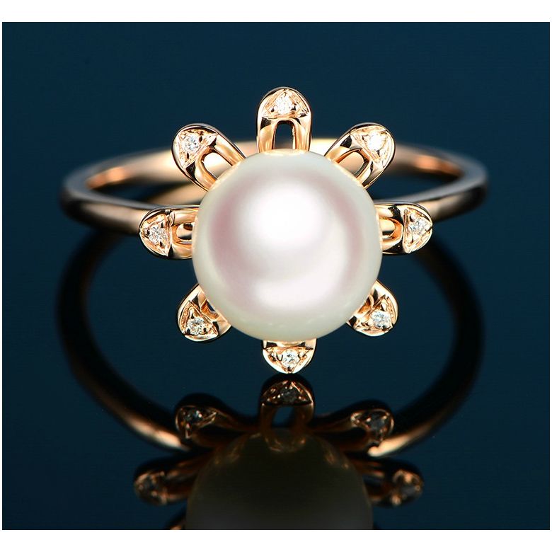 Anello Yuki No Hana - Oro Rosa, Diamanti e Perla Akoya - 2