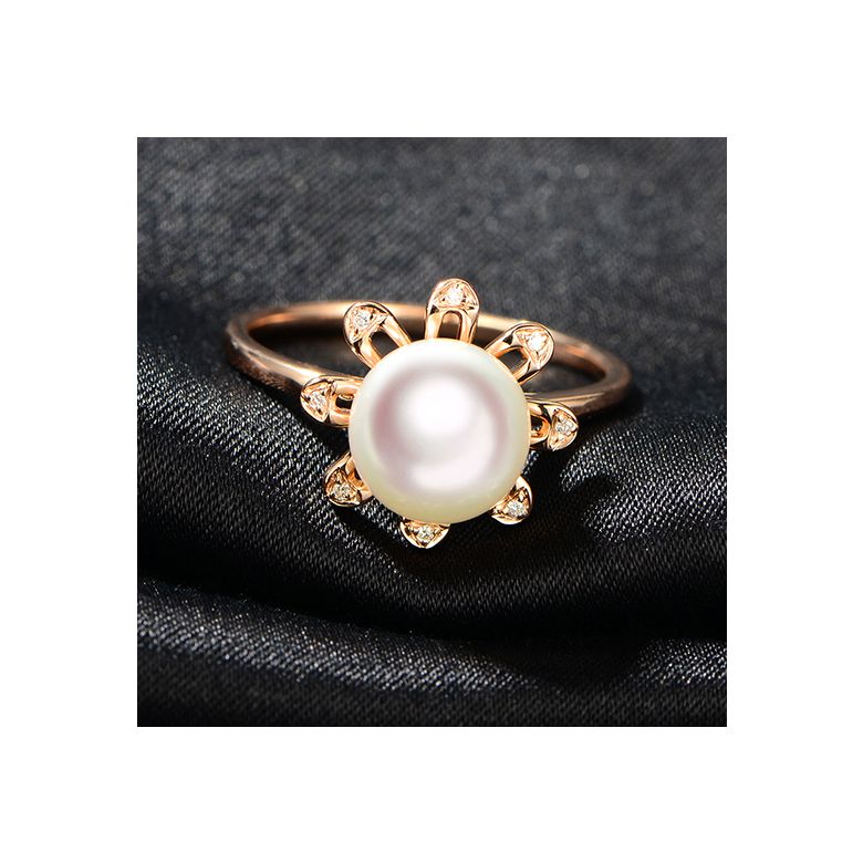 Anello Yuki No Hana - Oro Rosa, Diamanti e Perla Akoya - 3
