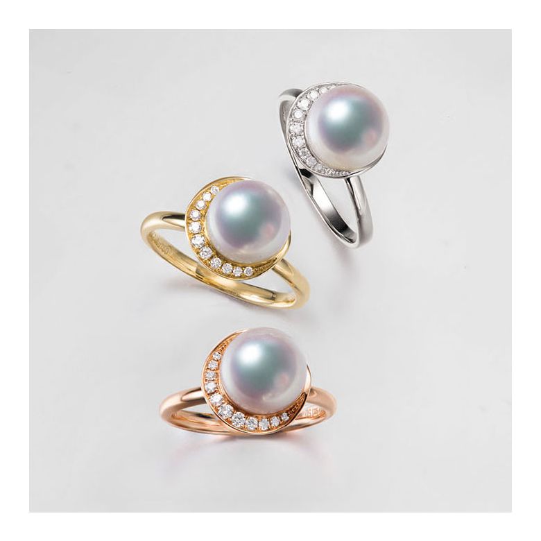 Anello Hinata - Oro Bianco, Diamanti & Perla Akoya - 3